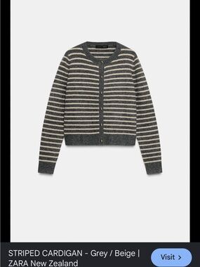 ZARA Grey and Beige Striped Button-Front Cardigan